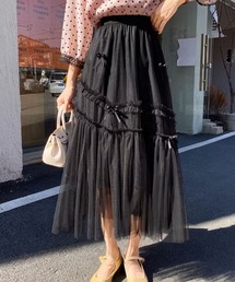 フレア プリーツスカート」に該当するブラック/黒色系のファッション