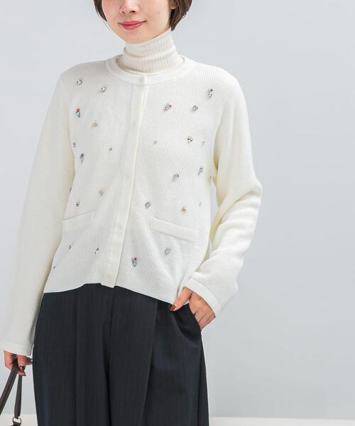 URBAN RESEARCH ROSSO WOMEN（アーバンリサーチ　ロッソ）の「ビジューショートカーディガン（カーディガン/ボレロ・レディース・ブラック/オフホワイト・FREE）」の3枚目の写真