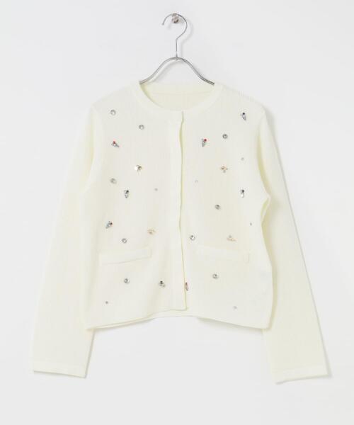 URBAN RESEARCH ROSSO WOMEN（アーバンリサーチ　ロッソ）の「ビジューショートカーディガン（カーディガン/ボレロ・レディース・ブラック/オフホワイト・FREE）」の6枚目の写真