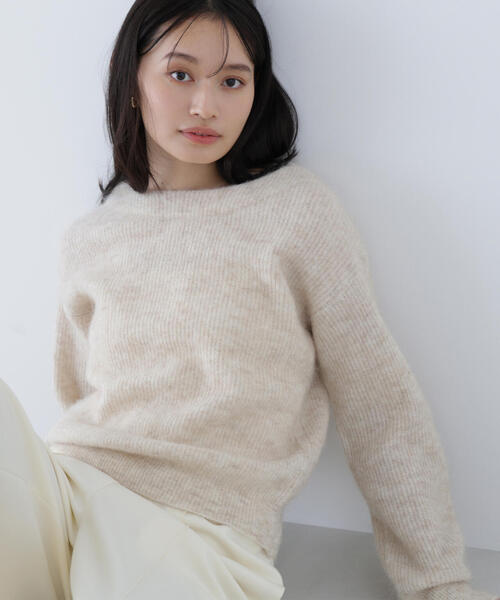 バトナー シグネチャー クルーネック ニット ベージュ M シルク アルパカ混 バトナー BATONER シグネチャー クルーネック セーター SIGNATURE CREW