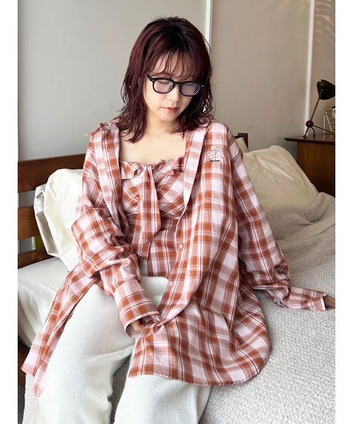 人気　BURBERRY　チェック ワンピース シャツ Tシャツ キャップ セット BackドロストBIGチェック柄シャツワンピース｜INGNI(イング) 公式通販