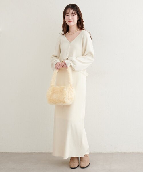 natural couture(ナチュラルクチュール)の「【WEB限定】リブタイトスカート(スカート・レディース・ブラウン/ブラック/オフホワイト・LARGE/FREE)」の2枚目の写真