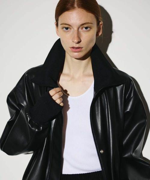 RIM.ARK レザージャケット リムアークRIM.ARK オフショルダーレザーライダースジャケット 黒Free