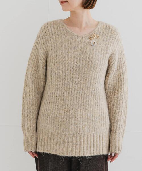 F by ROSSO(エフバイロッソ)の「F by ROSSO ミックス糸Vネックニット(ニット/セーター・レディース・グレー系その他/ピンク/ベージュ・FREE)」の4枚目の写真