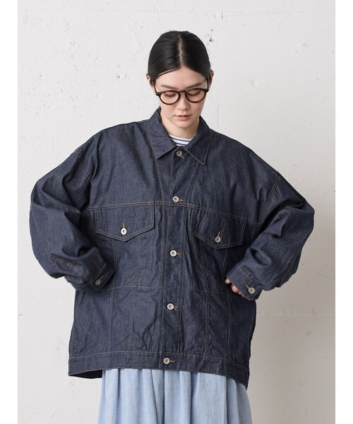 MidiUmi（ミディウミ）の「MidiUmi ワイドデニムジャケット（ダウンジャケット/コート・レディース・ネイビー/ブルー・FREE）」の6枚目の写真