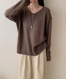 Vネックルーズニット Vネック ニット ドロップショルダー ゆったり Vネックニット 長袖 秋服 冬服