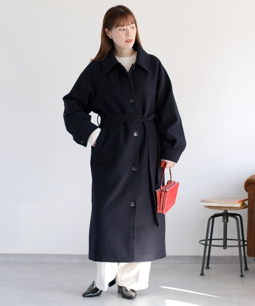 セール】ニットメルトンロングコート（ステンカラーコート）｜cepo（セ