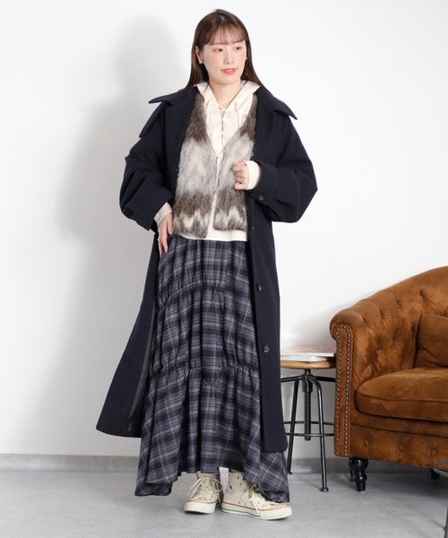 セール】ニットメルトンロングコート（ステンカラーコート）｜cepo（セ