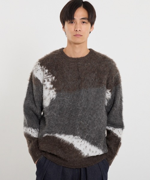 coca(coca)(コカ)の「アブストラクト柄ジャカードニット(ニット/セーター・メンズ・ブラック/ブラウン・XL/M/L)」の2枚目の写真