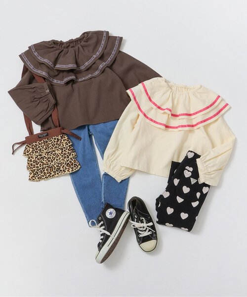 BREEZE（ブリーズ）の「【ジュニア対応】衿フリルトップス（シャツ/ブラウス・キッズ・ダークブラウン/アイボリー・90/100/110/120/130/140/80）」の3枚目の写真