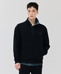男性エッセンシャルレタリング半ジップTシャツ-ブラック
