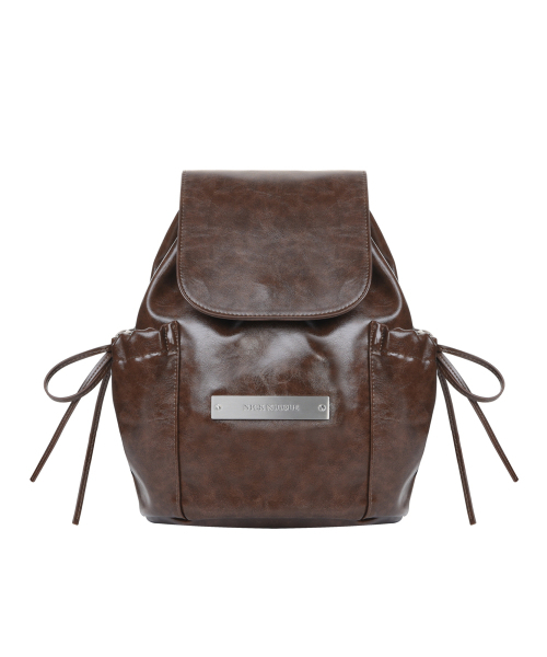 CRYSTAL LEATHER SHIRRING BACKPACK_BROWN