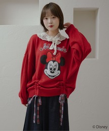【Disney/ディズニー】 ミッキーマウス&ミニーマウス チェックロゴドロストニット