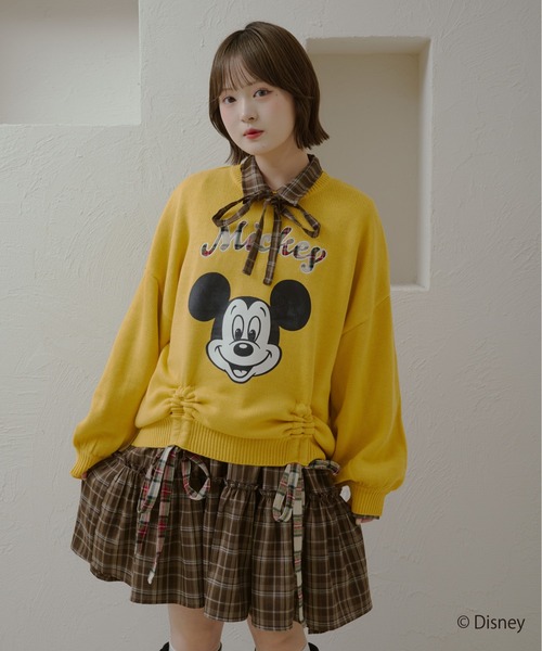 kutir(クティール)の「【Disney/ディズニー】 ミッキーマウス&ミニーマウス チェックロゴドロストニット(ニット/セーター・レディース・アイボリー/レッド/ダークブルー/ネイビー/イエロー/レッド系その他・FREE)」の4枚目の写真