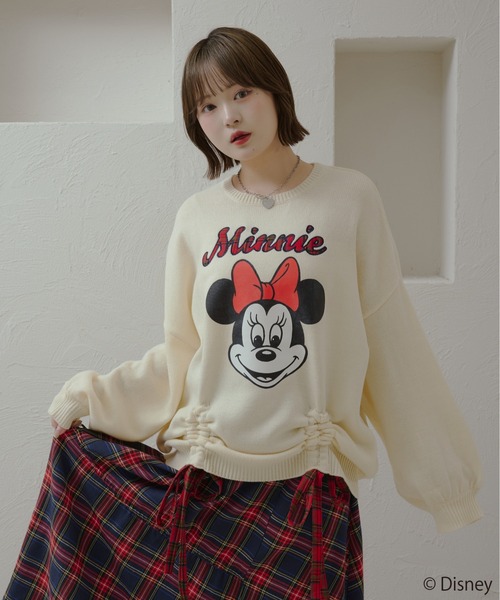 kutir(クティール)の「【Disney/ディズニー】 ミッキーマウス&ミニーマウス チェックロゴドロストニット(ニット/セーター・レディース・アイボリー/レッド/ダークブルー/ネイビー/イエロー/レッド系その他・FREE)」の2枚目の写真