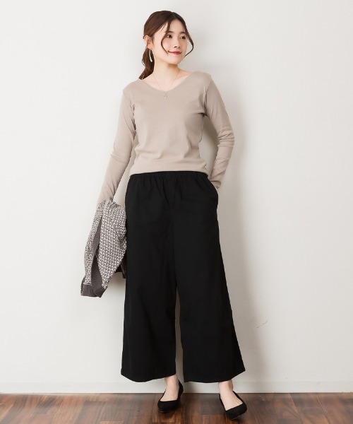 aity(アイティ)の「ツイルウエストゴムワイドパンツ 無地 コットン100%(その他パンツ・レディース・ブラック/カーキ/ベージュ・M/L/LL/3L/4L)」の2枚目の写真