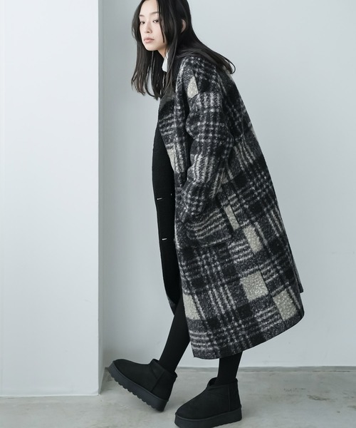 mili an deni（ミリアンデニ）の「リバーシブルチェックボアコート（チェスターコート・レディース・ブラウン/ブラック/ホワイト×ブラック・M）」の8枚目の写真
