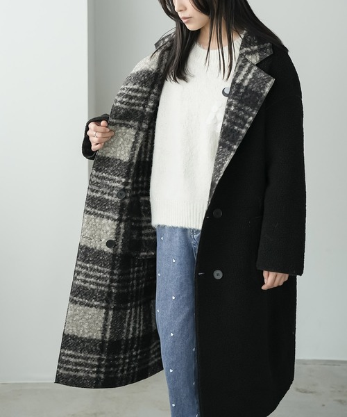 mili an deni（ミリアンデニ）の「リバーシブルチェックボアコート（チェスターコート・レディース・ブラウン/ブラック/ホワイト×ブラック・M）」の9枚目の写真