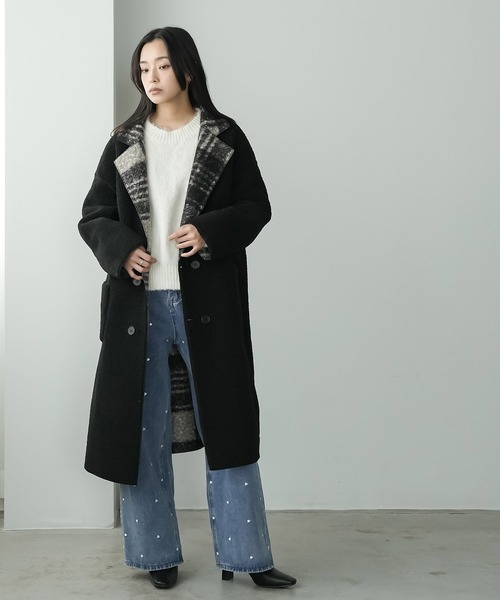 mili an deni（ミリアンデニ）の「リバーシブルチェックボアコート（チェスターコート・レディース・ブラウン/ブラック/ホワイト×ブラック・M）」の10枚目の写真