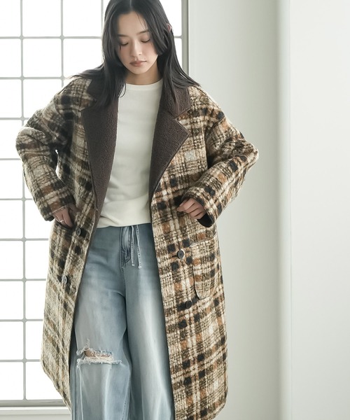 mili an deni（ミリアンデニ）の「リバーシブルチェックボアコート（チェスターコート・レディース・ブラウン/ブラック/ホワイト×ブラック・M）」の14枚目の写真