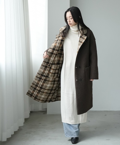mili an deni（ミリアンデニ）の「リバーシブルチェックボアコート（チェスターコート・レディース・ブラウン/ブラック/ホワイト×ブラック・M）」の16枚目の写真