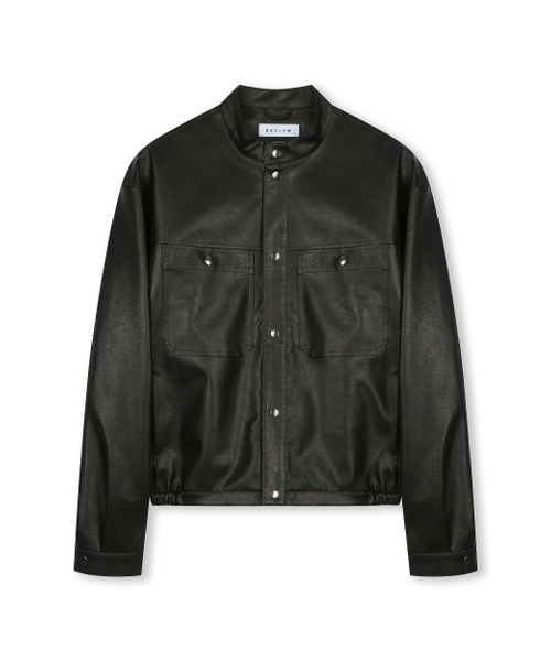 VEGAN LEATHER STAND COLLAR JACKET BLACK（ライダースジャケット