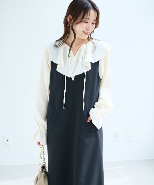 le.coeur blanc（ルクールブラン）の「Vネックジャンパースカート（ジャンパースカート・レディース・モカ/ブラック・38）」の22枚目の写真