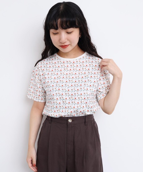 l'atelier du savon（アトリエドサボン）の「ならんだチューリップ　プリント半袖Tシャツ（Tシャツ/カットソー・レディース・ホワイト/イエロー・FREE）」の14枚目の写真