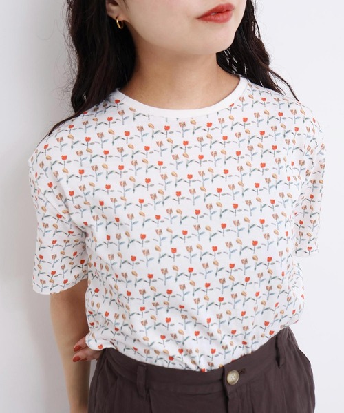 l'atelier du savon（アトリエドサボン）の「ならんだチューリップ　プリント半袖Tシャツ（Tシャツ/カットソー・レディース・ホワイト/イエロー・FREE）」の17枚目の写真