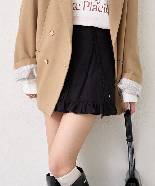 mystic（ミスティック）の「コットンフリルミニスカート（スカート・レディース・ブラック/オフホワイト・FREE）」の3枚目の写真