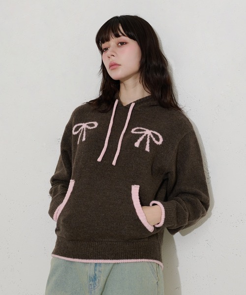 FCMM(エフシーエムエム)の「【日本限定】RIBBON KNIT HOODIE / リボンニットフーディ(ニット/セーター・レディース・ネイビー/ブラウン/グレー・SMALL/MEDIUM)」の4枚目の写真