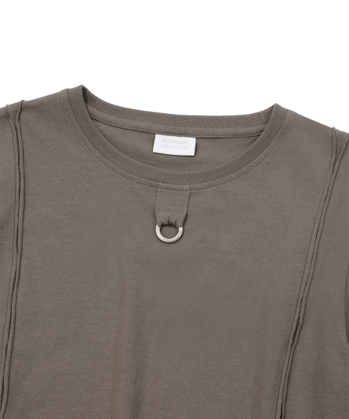 EPISODE UNTITLED(エピソードアンタイトルド)の「CROP CUT-OFF LOGO RING POINT T-SHIRT_KHAKI(Tシャツ/カットソー・レディース・その他・1)」の3枚目の写真