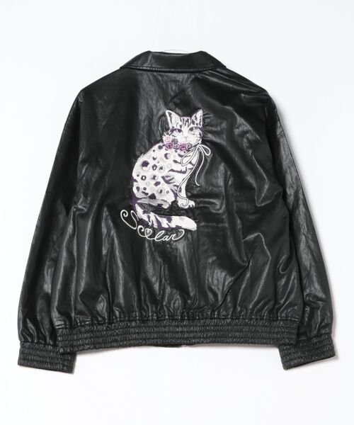 ScoLar（スカラー）の「ScoLar(スカラー) ネコ刺繍フェイクレザー×裏地ブルゾン（ブルゾン・レディース・ブラック・MEDIUM）」の14枚目の写真