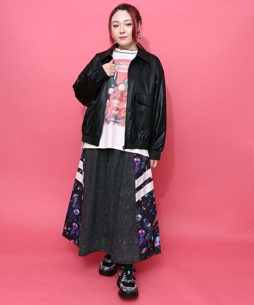 ScoLar（スカラー）の「ScoLar(スカラー) ネコ刺繍フェイクレザー×裏地ブルゾン（ブルゾン・レディース・ブラック・MEDIUM）」の3枚目の写真