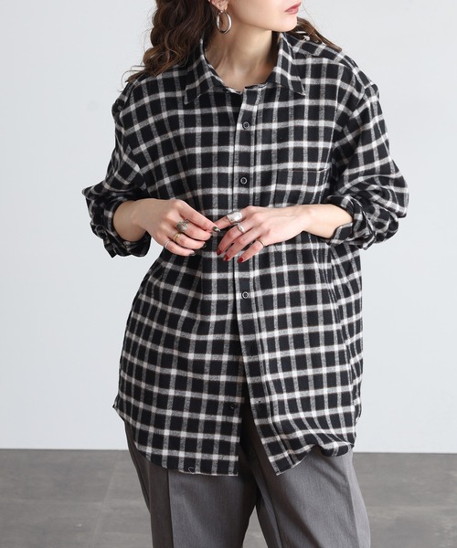 Ree&Mee(リーアンドミー)の「Ree&Mee ブロックチェック ストライプ ネルシャツ 起毛 長袖 シャツ(シャツ/ブラウス・メンズ・ブラック系2/その他2/その他1/ブラック系1・L/M/LL)」の2枚目の写真