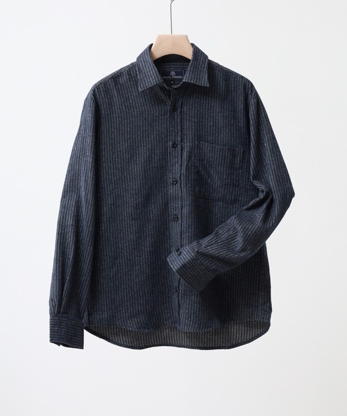 Ree&Mee(リーアンドミー)の「Ree&Mee ブロックチェック ストライプ ネルシャツ 起毛 長袖 シャツ(シャツ/ブラウス・メンズ・ブラック系2/その他2/その他1/ブラック系1・L/M/LL)」の1枚目の写真