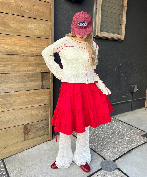 WC（ダブル シー）の「メロウパイピングロンT（Tシャツ/カットソー・レディース・アイボリー/サックスブルー・FREE）」の7枚目の写真