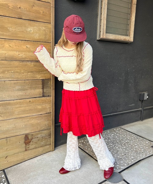 WC（ダブル シー）の「メロウパイピングロンT（Tシャツ/カットソー・レディース・アイボリー/サックスブルー・FREE）」の8枚目の写真