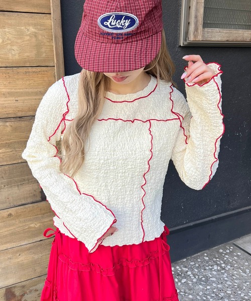 WC（ダブル シー）の「メロウパイピングロンT（Tシャツ/カットソー・レディース・アイボリー/サックスブルー・FREE）」の4枚目の写真