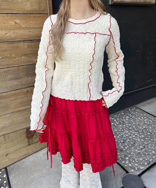 WC（ダブル シー）の「メロウパイピングロンT（Tシャツ/カットソー・レディース・アイボリー/サックスブルー・FREE）」の5枚目の写真