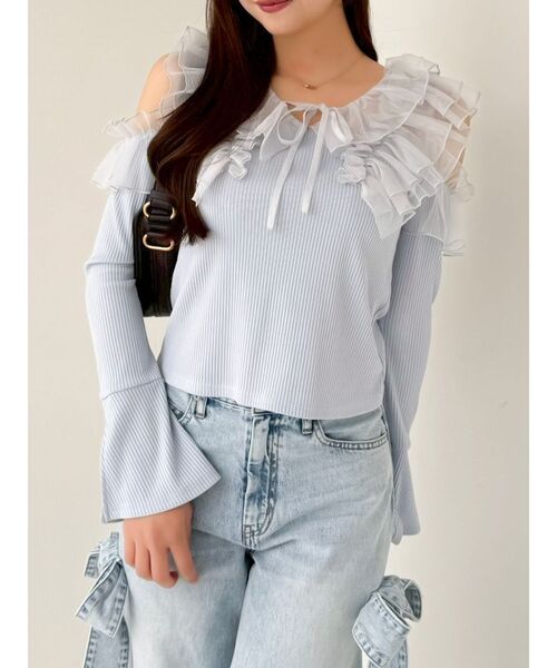 dazzlin（ダズリン）の「シアーラフルカットトップス（Tシャツ/カットソー・レディース・オフホワイト/ブルー/ブラック・FREE）」の3枚目の写真