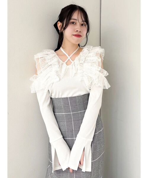 dazzlin（ダズリン）の「シアーラフルカットトップス（Tシャツ/カットソー・レディース・オフホワイト/ブルー/ブラック・FREE）」の20枚目の写真