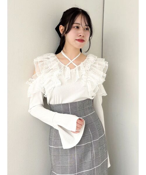 dazzlin（ダズリン）の「シアーラフルカットトップス（Tシャツ/カットソー・レディース・オフホワイト/ブルー/ブラック・FREE）」の21枚目の写真