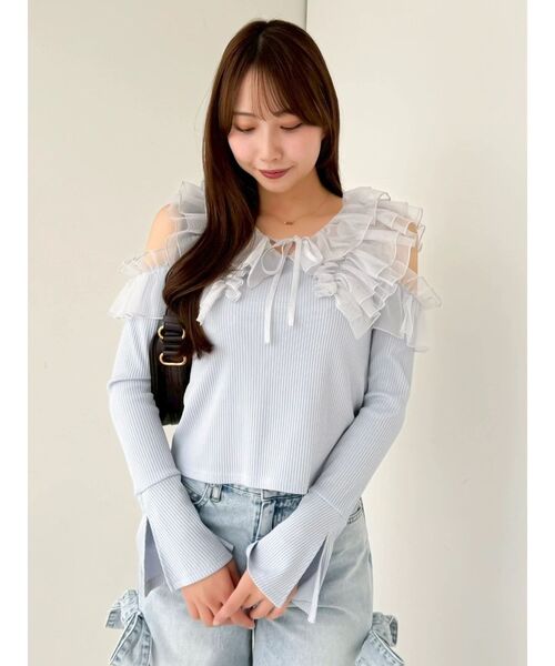 dazzlin（ダズリン）の「シアーラフルカットトップス（Tシャツ/カットソー・レディース・オフホワイト/ブルー/ブラック・FREE）」の14枚目の写真