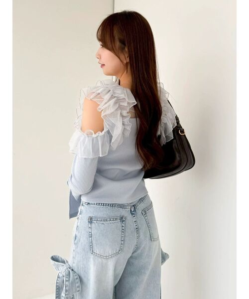 dazzlin（ダズリン）の「シアーラフルカットトップス（Tシャツ/カットソー・レディース・オフホワイト/ブルー/ブラック・FREE）」の15枚目の写真