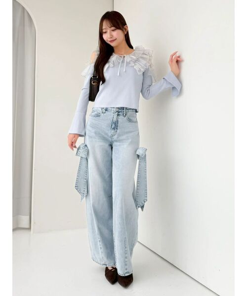 dazzlin（ダズリン）の「シアーラフルカットトップス（Tシャツ/カットソー・レディース・オフホワイト/ブルー/ブラック・FREE）」の16枚目の写真