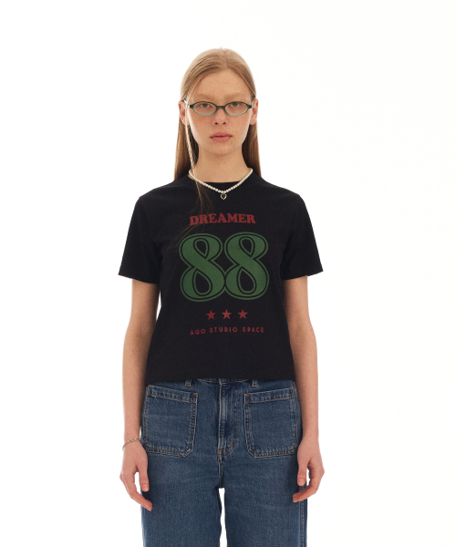 AQO STUDIO SPACE(アコスタジオスペース)の「ドリーマークロップTシャツブラック(Tシャツ/カットソー・レディース・ブラック・FREE)」の1枚目の写真