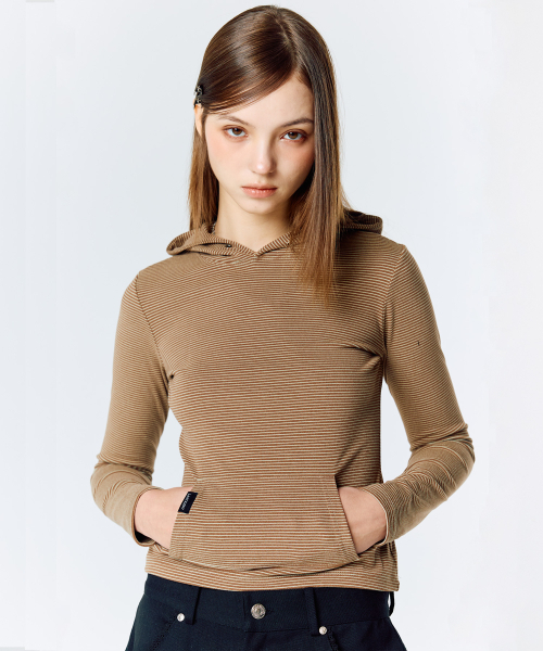 LARTIGENT(ラーティゼン)の「L15 SLIM LONG HOOD TEE(BROWN)(パーカー・レディース・その他・FREE)」の1枚目の写真