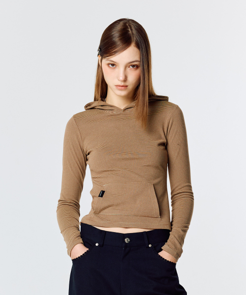 LARTIGENT(ラーティゼン)の「L15 SLIM LONG HOOD TEE(BROWN)(パーカー・レディース・その他・FREE)」の4枚目の写真