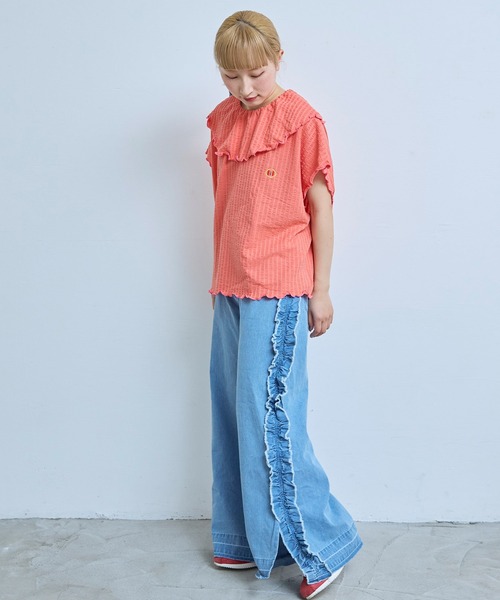 MARKEY'S（マーキーズ）の「デニムサイドフリルバギーパンツ/おとな（デニムパンツ・レディース・ネイビー/ライトブルー・160cm）」の9枚目の写真